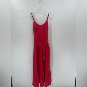 Evereve Midi Pink‎ Dress Size Large Sleeveless Gauzey Cotton Waist Tie size S
